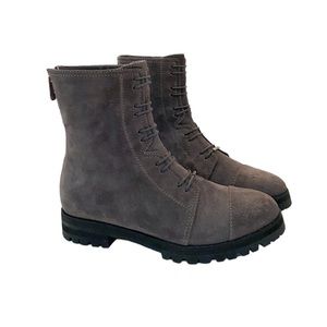 JIMMY CHOO suede gray charcoal combat moto boots size 35 (US 5) Like New